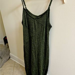 Two tone olive green stripe cotton maxi dress